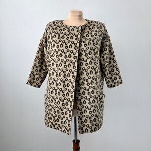 LOGO by Lori Goldstein Leopard Print Swing Pea Coat, Tan and Black Sixe 2X